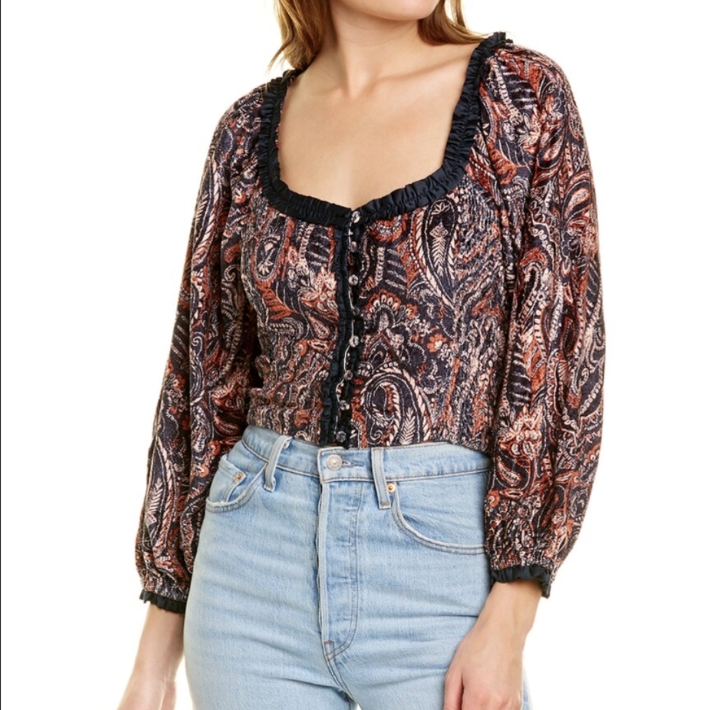 Free People Black and Pink Paisley Smocked Blouse - Picture 6 of 6